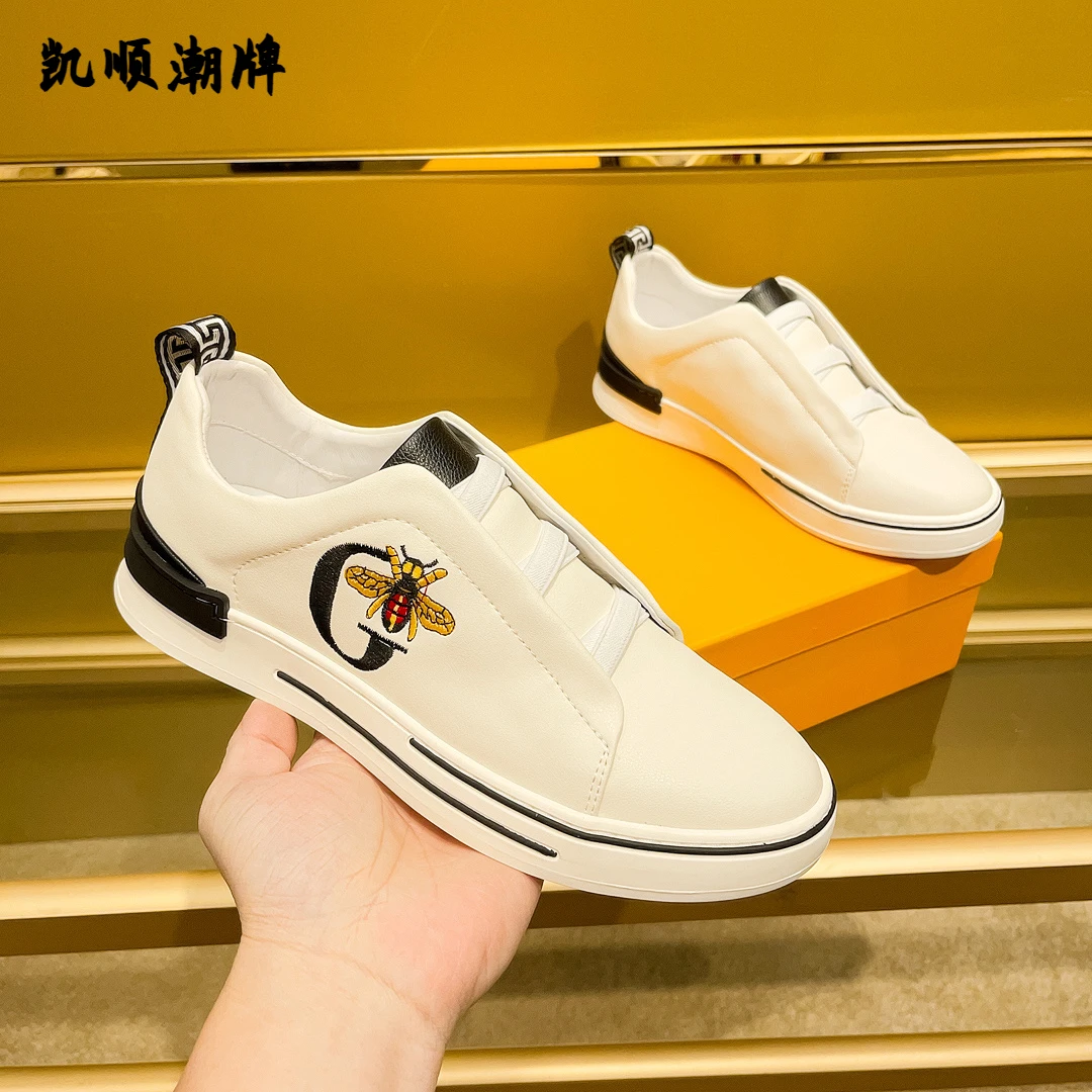 干净感痞帅男鞋一脚蹬免系低跟夏季轻质休闲板鞋透气刺绣软底百搭