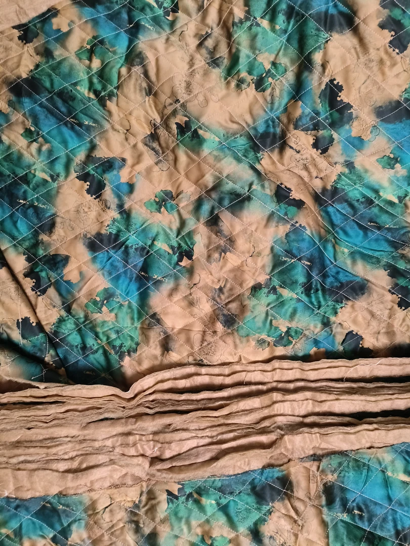 羊驼绒絮片绗缝蓝绿晕染香云纱素缎保暖棉芯面料137幅100克