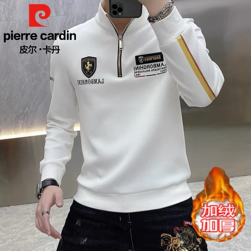 皮尔卡丹欧洲站高领卫衣男春秋季休闲刺绣外套半拉链小众设计感欧