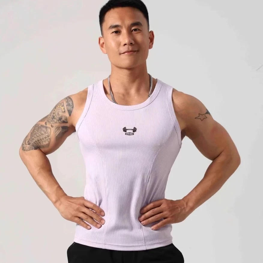 运动背心男弹力紧身衣无袖条纹质感修身坎肩跑步健身训练服打底衫