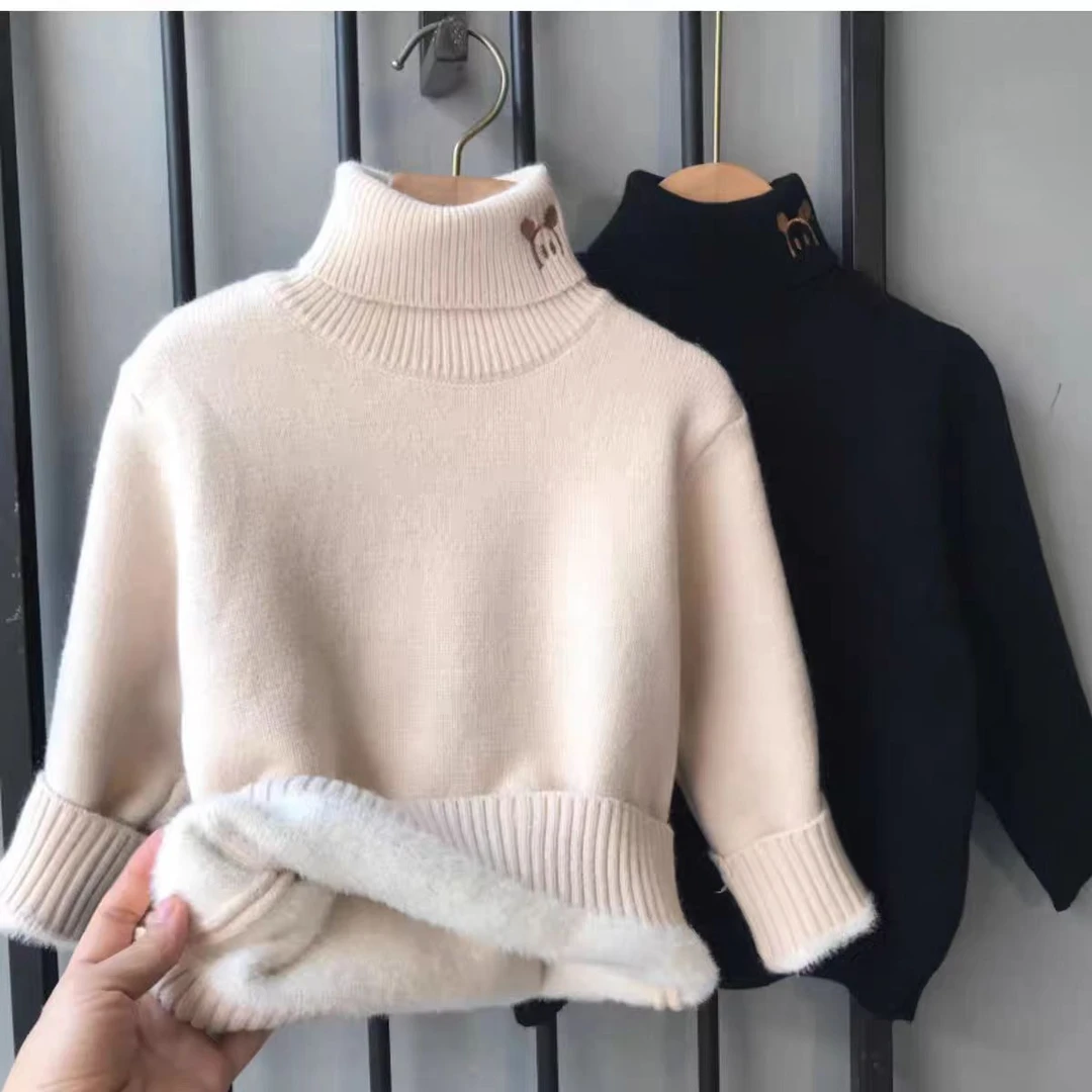 男女同款高领一体绒毛衣冬季加绒加厚百搭中大男童洋气打底针织衫