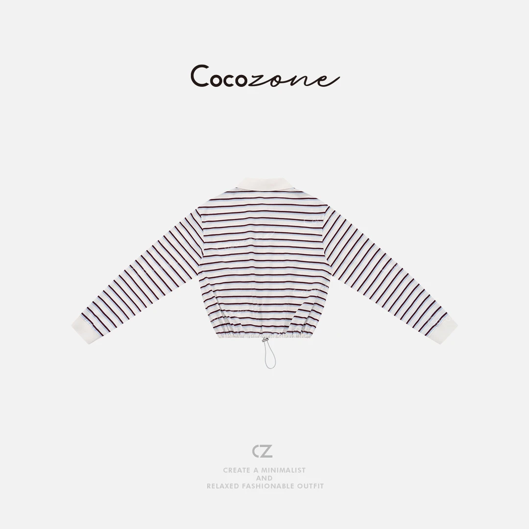 COCO ZONE 刘一一“蓝卡”100棉polo领条纹针织上衣CD1A1111