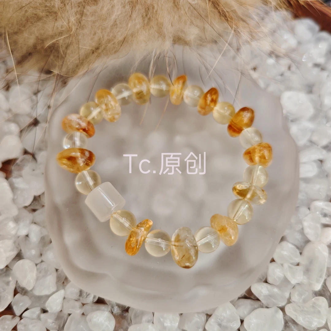 天然黄塔晶黄水晶白玛瑙手串招财百搭个性独特