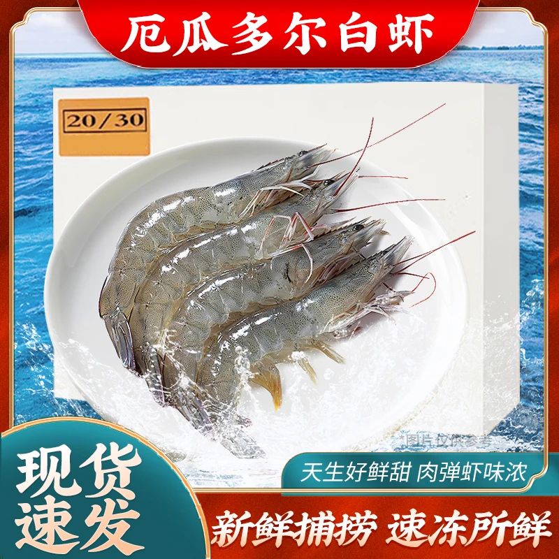 厄瓜多尔桑塔白虾2030海虾3.3斤特大号新鲜活虾速冻锁鲜顺丰发货