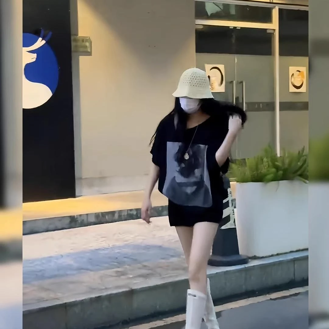 【6-8运补】露肩百搭薄款法式t恤设计感短袖宽松上衣女装+白色圆领