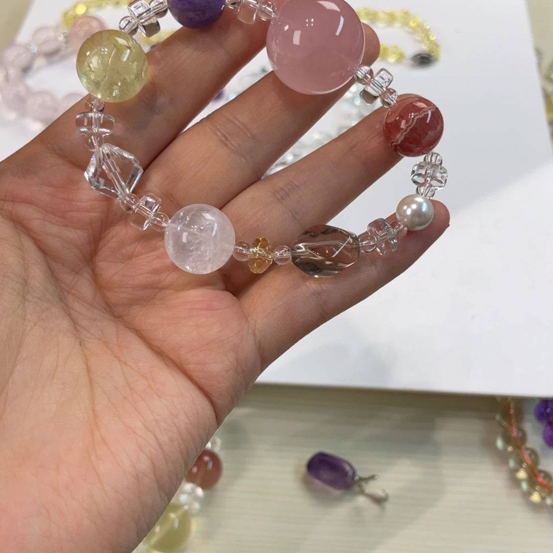 水晶手串未镶嵌手串粉水球球55孤品