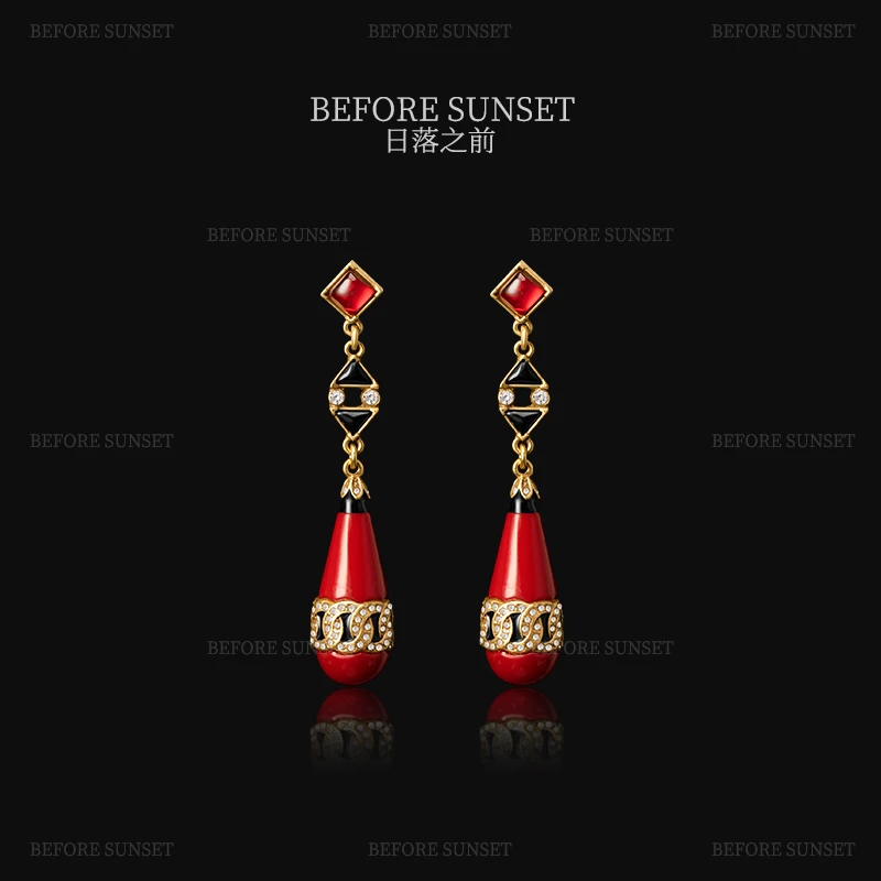 纯铜琉璃耳饰 【清殿朱红】 耳环 日落之前
