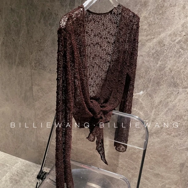 BW独立设计师高定系列｜梅尔诺红棕｜定制纱线慵懒镂空开衫