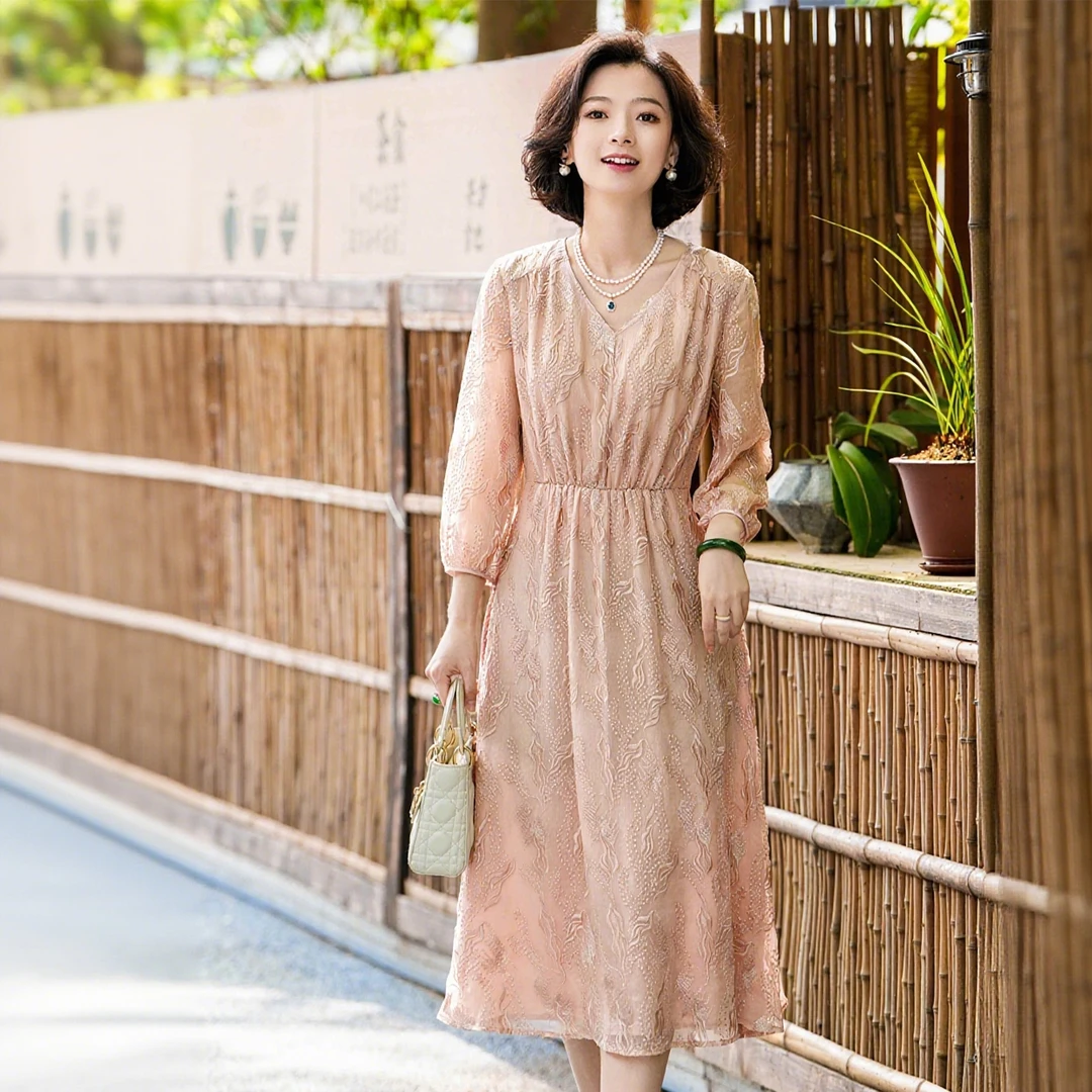 西子/【新桥恋人】重工刺绣立体浮雕感侧拉链松紧腰连衣裙/CQTJ016