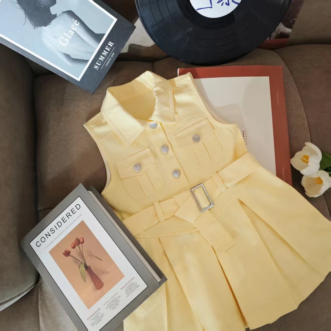 女童时髦无袖牛仔裙2025夏季新款韩版儿童翻领收腰背心连衣裙宝宝