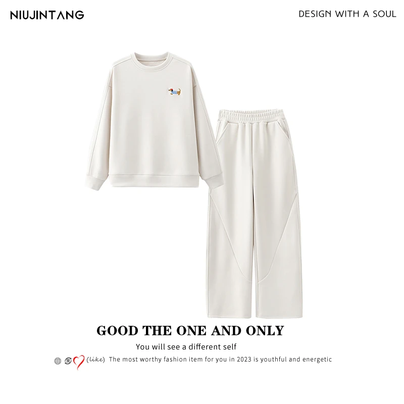【NJT】 2024新款腊肠小狗系列女士加绒圆领卫衣卫裤套装JY550A
