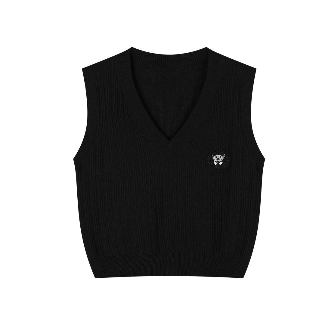 洋洋●时尚休闲宽松显瘦简约百搭针织V领无袖毛衣女X4MY0919A