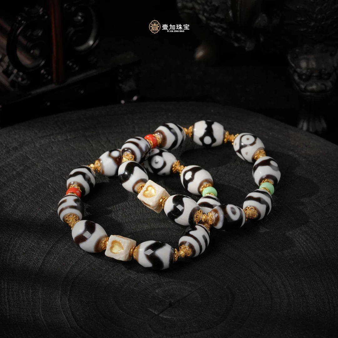 壹加师姐｜手工设计达洛黑白玛瑙多宝手串多样性发一6683h