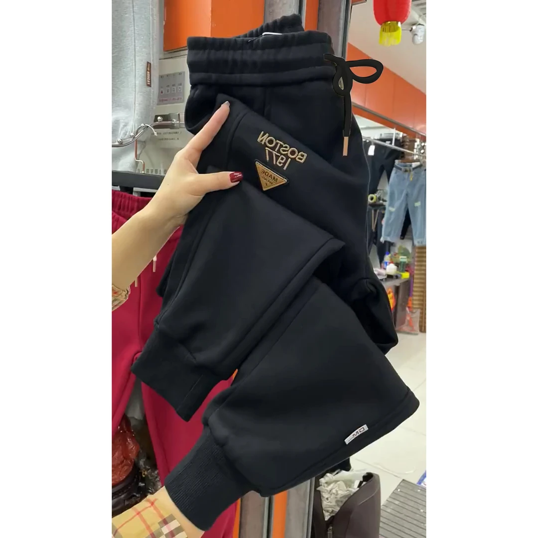 华棉时尚洋气哈伦裤女2025春秋新款拼接刺绣贴标休闲运动束脚卫裤