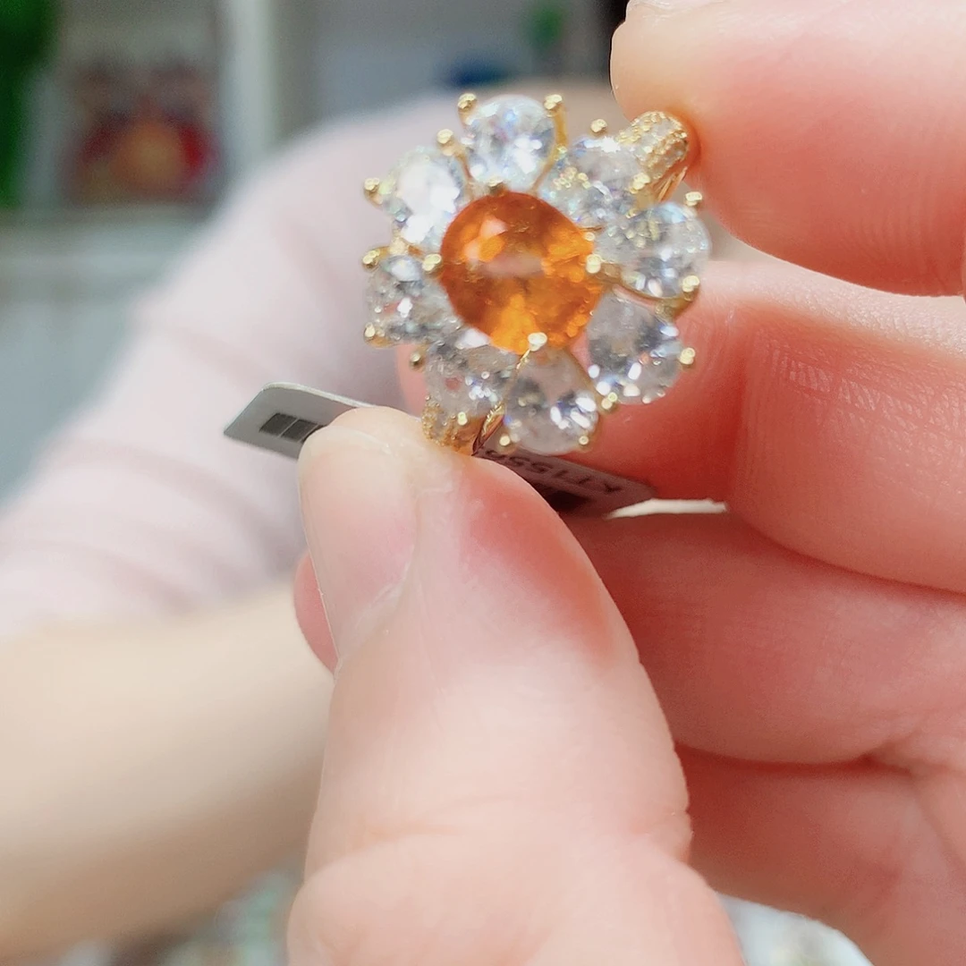 戒指银S925镶嵌石榴石（芬达石）