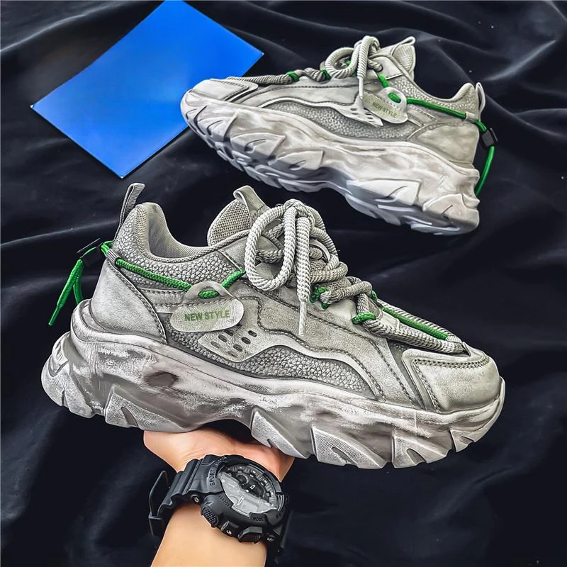 隐形内增高男鞋2025夏季新款复古做旧脏脏鞋厚底休闲鞋运动老爹鞋