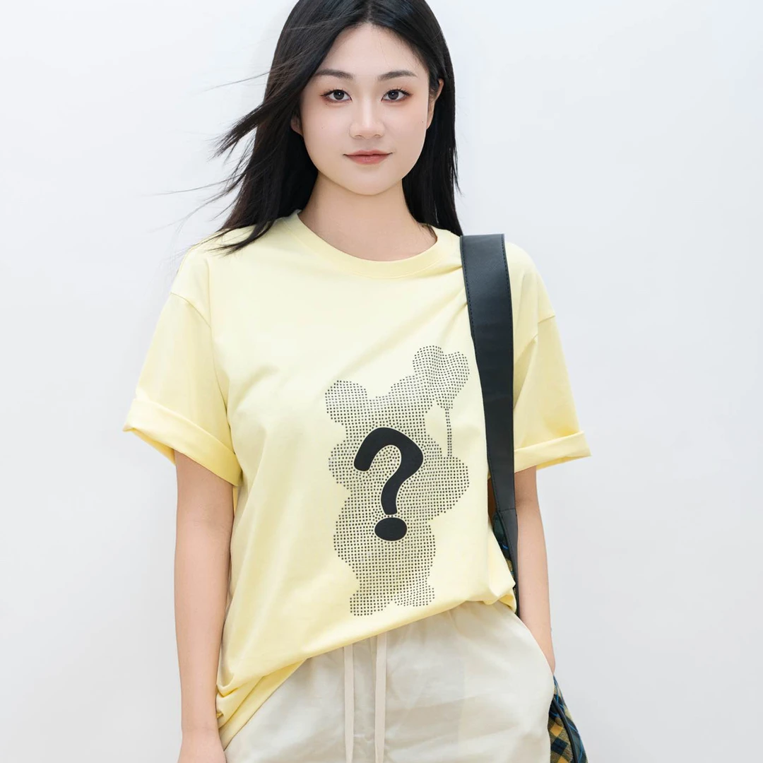LINGZI/领姿清新女T恤情侣常规款半袖烫钻大t341001