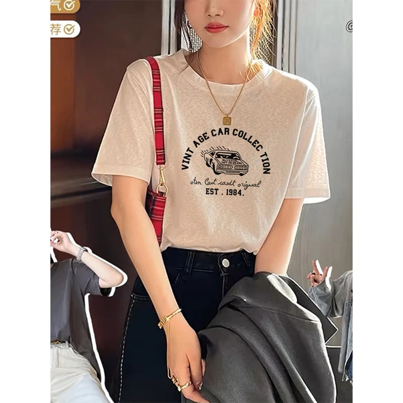 设计感小众雪花棉圆领短袖t恤女时尚百搭白色上衣2025新款夏季潮