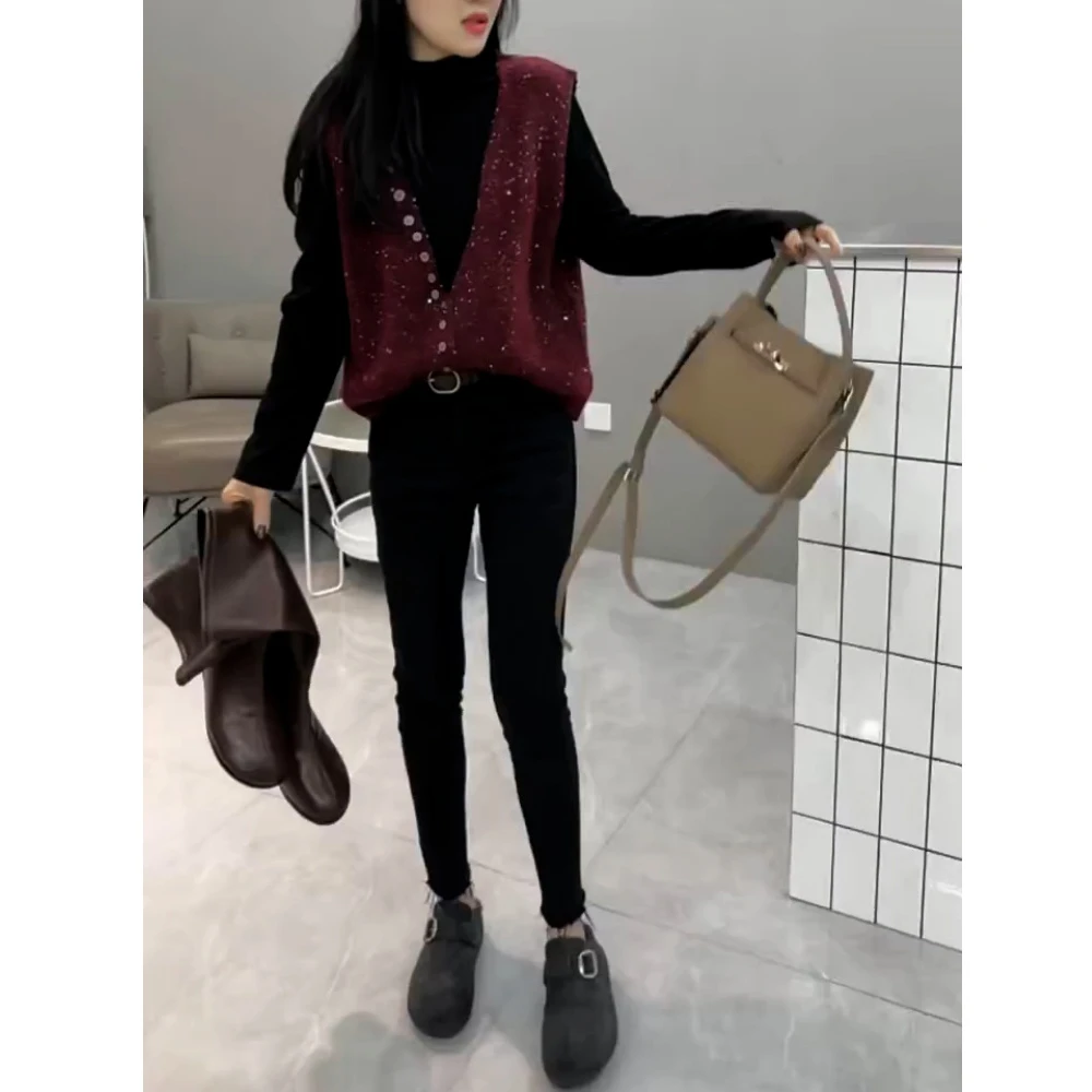 黑色高腰牛仔裤女2025秋冬加绒修身显瘦紧身弹力小个子九分小脚裤