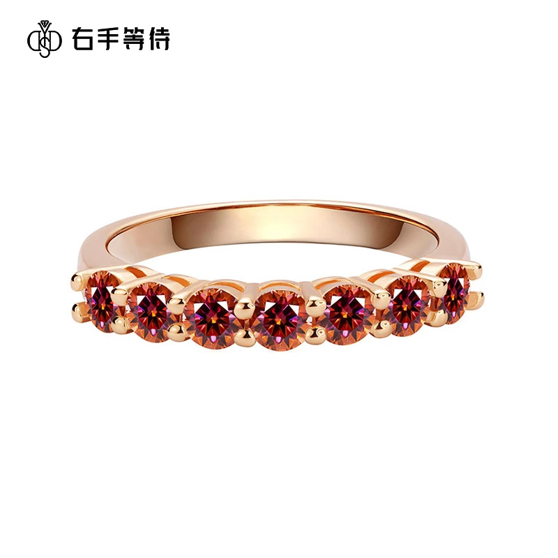 右手等待 铜合金莫桑石戒指 七公主莫桑钻海天霞百搭玫瑰金色排戒