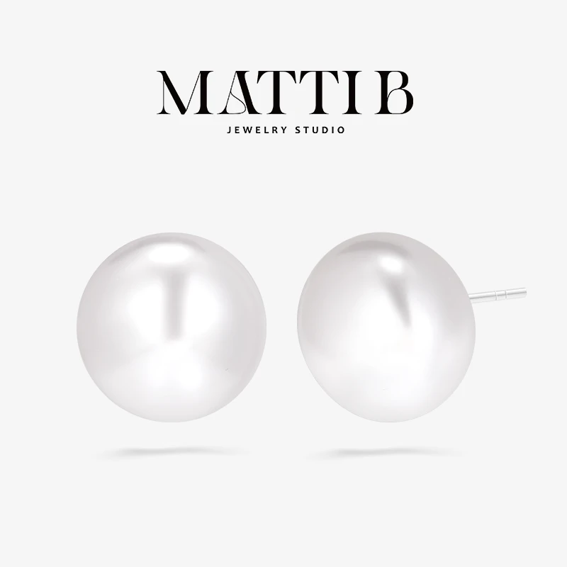 925银仿珍珠耳饰 冷光白色扁圆馒头珠经典气质百搭高级感耳钉1902