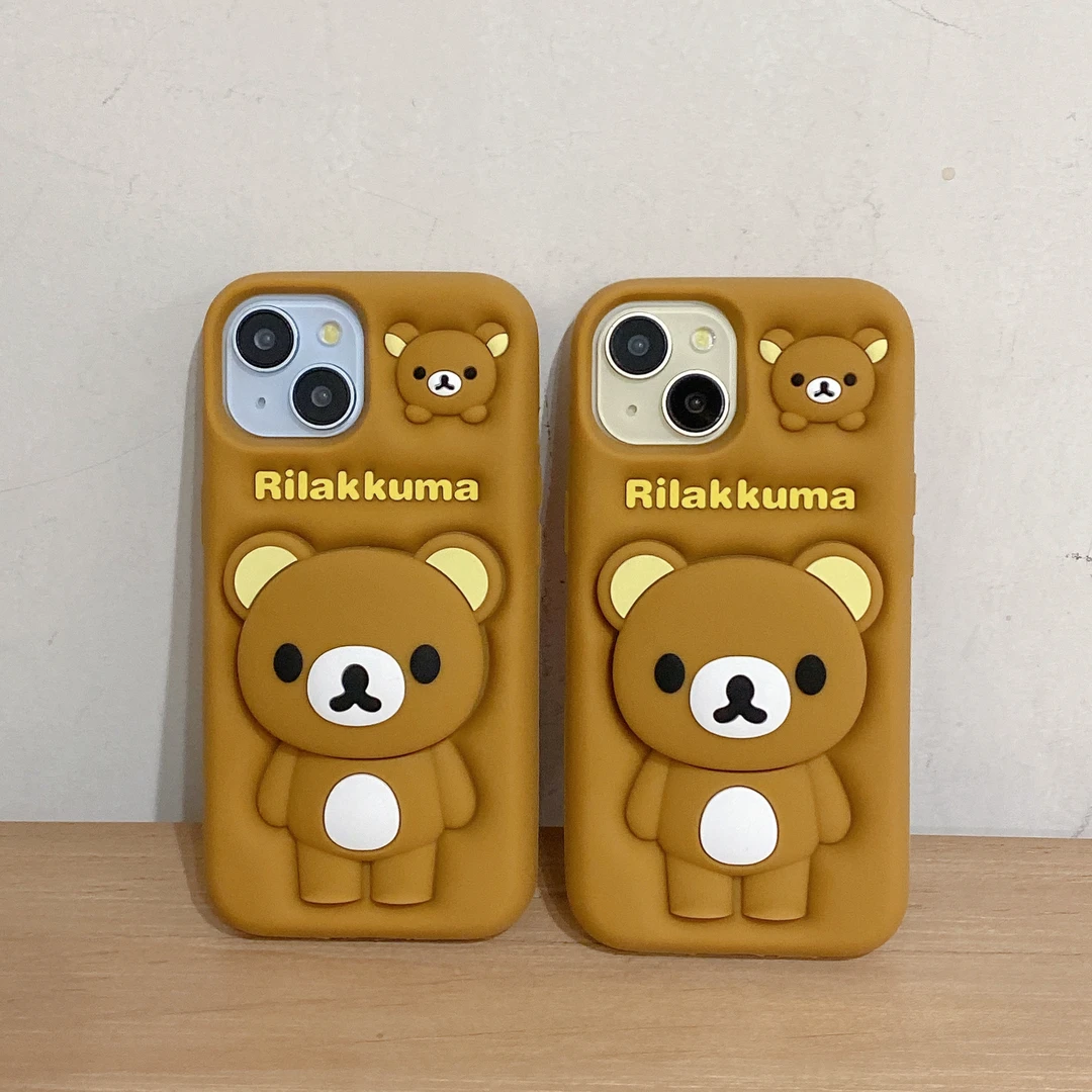 苹果|轻松熊支架卡通可爱适用iPhone16女款ins创意立体硅胶手机壳