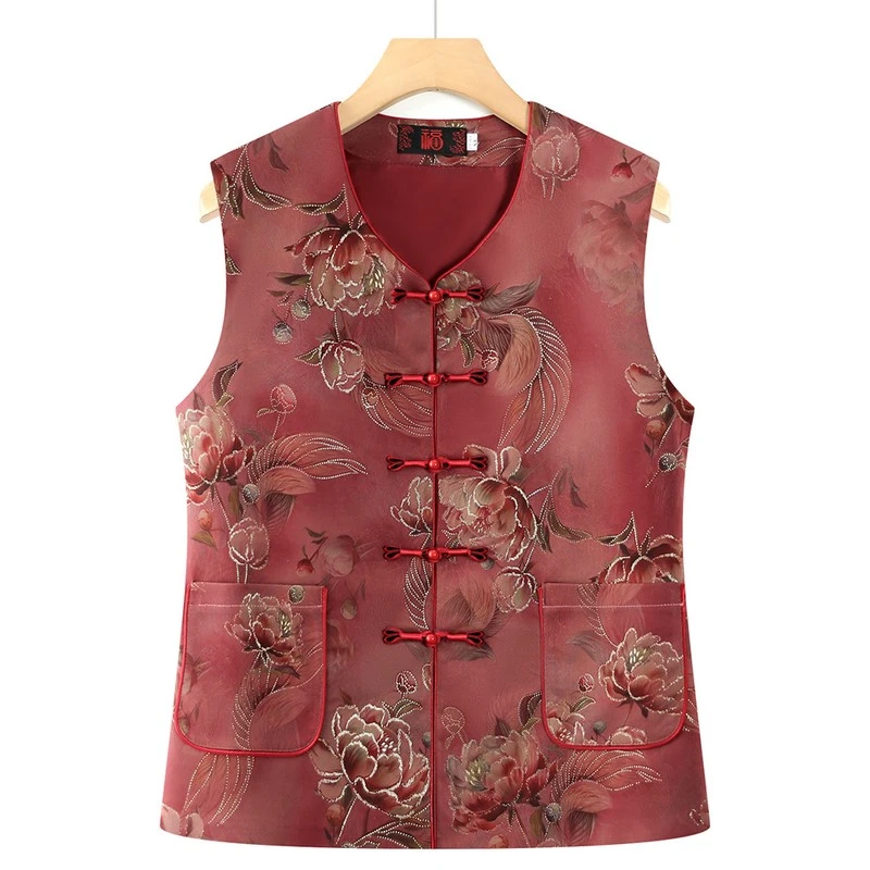 中老年人奶奶装春秋马夹老太太衣服圆领国风马甲坎肩背心老太太女