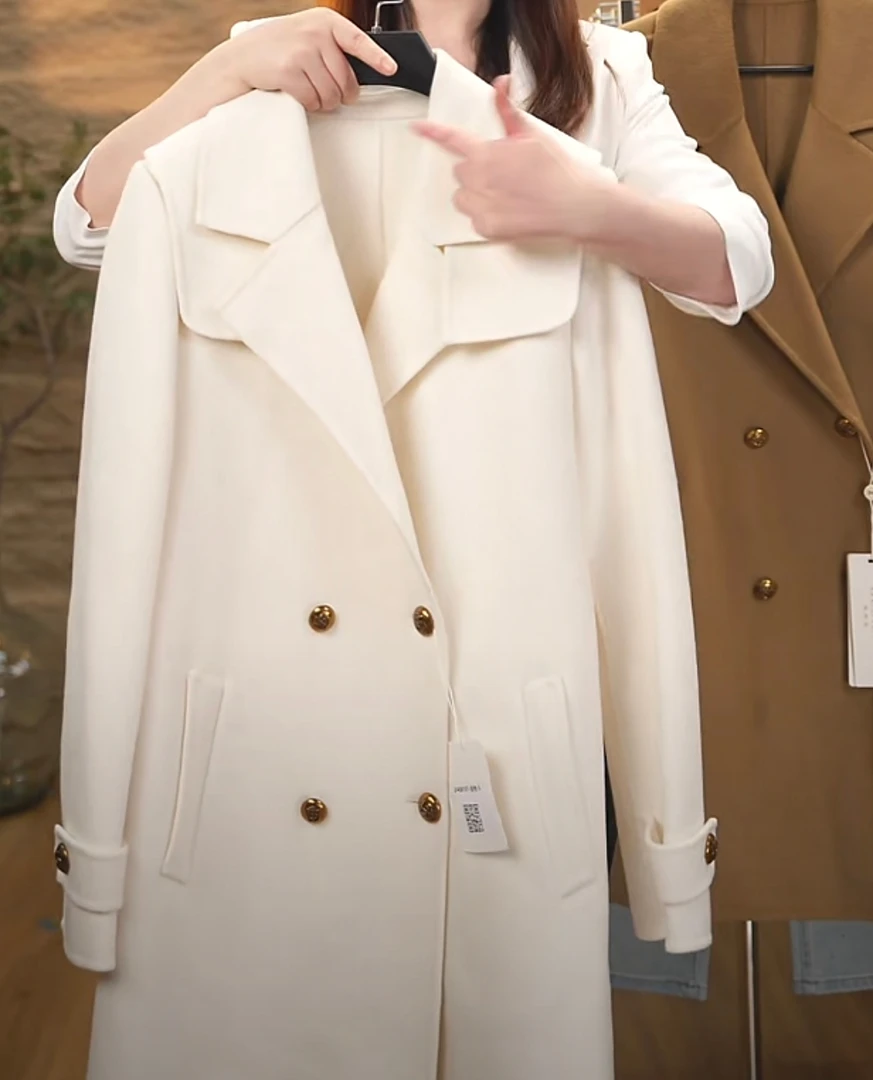 24n时尚中百搭女士翻领长款双面羊绒大衣（2408101）