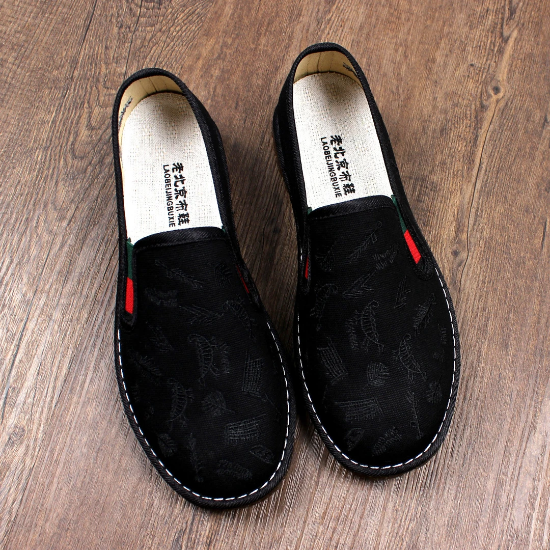 2025新款秋季老北京布鞋男透气简约刺绣耐磨牛筋底休闲软底一脚蹬