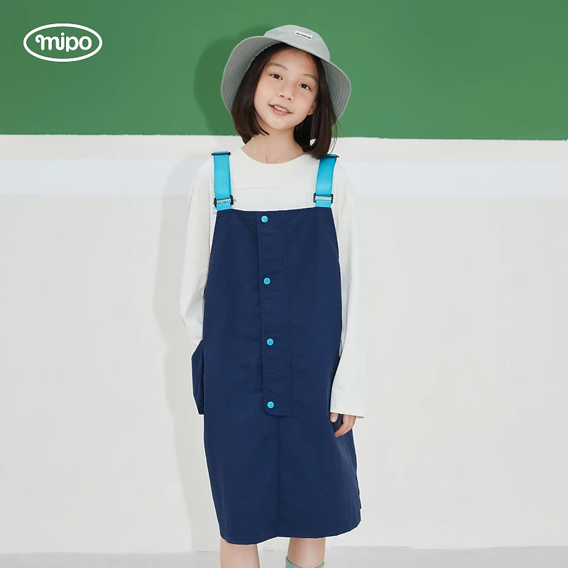 mipo儿童夏季背带连衣裙新款2025新款女童时尚基础百搭工装风裙子