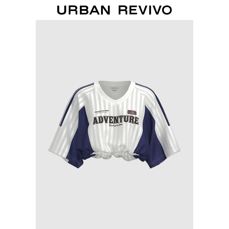 UR2025夏季新款女装时尚休闲撞色条纹印花超短款T恤UYV450060