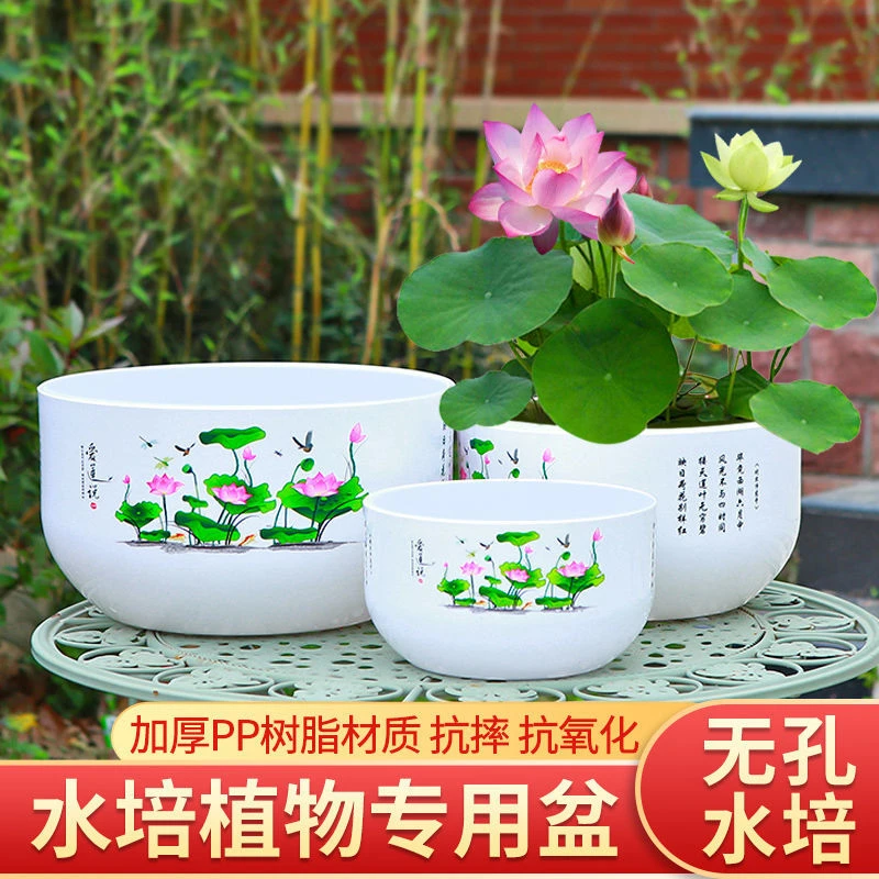 仿陶瓷树脂花盆加厚无孔睡莲碗莲荷花盆水培专用盆中国风塑料花盆
