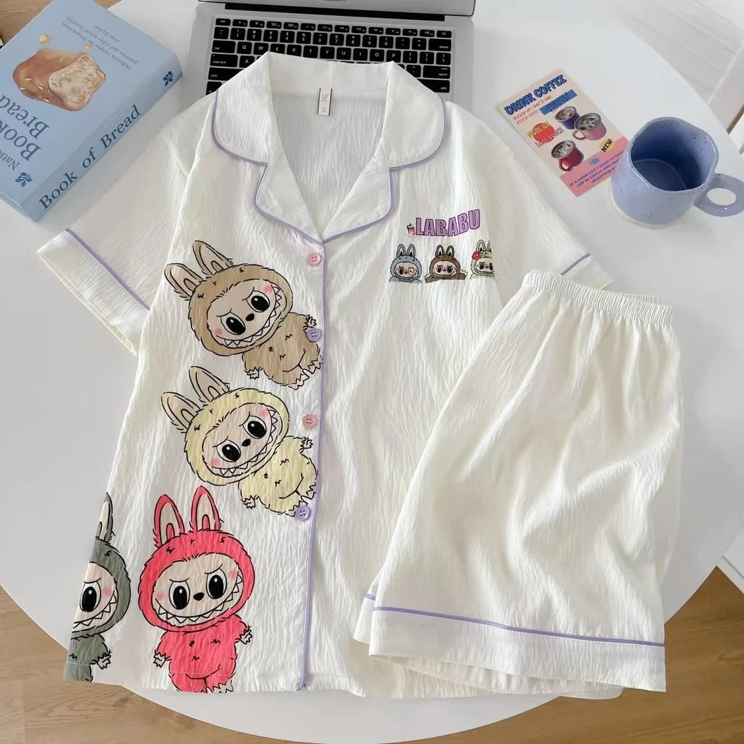 睡衣女夏短袖短裤两件套卡通甜美高级感薄款家居服318