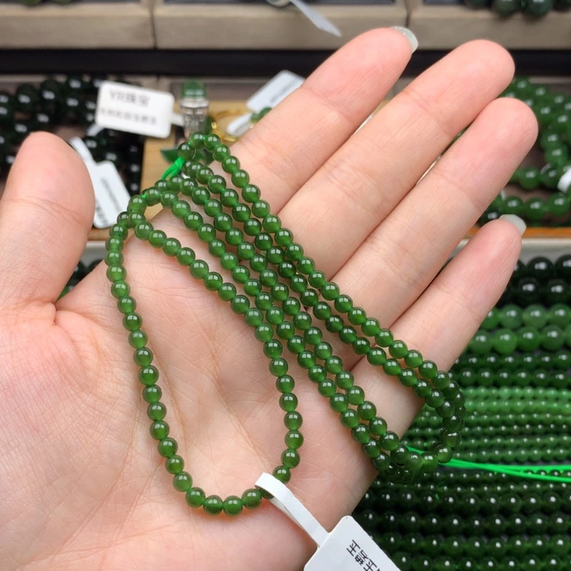 【闪购商品】颈饰未镶嵌和田玉（碧玉）4m辣绿无黑