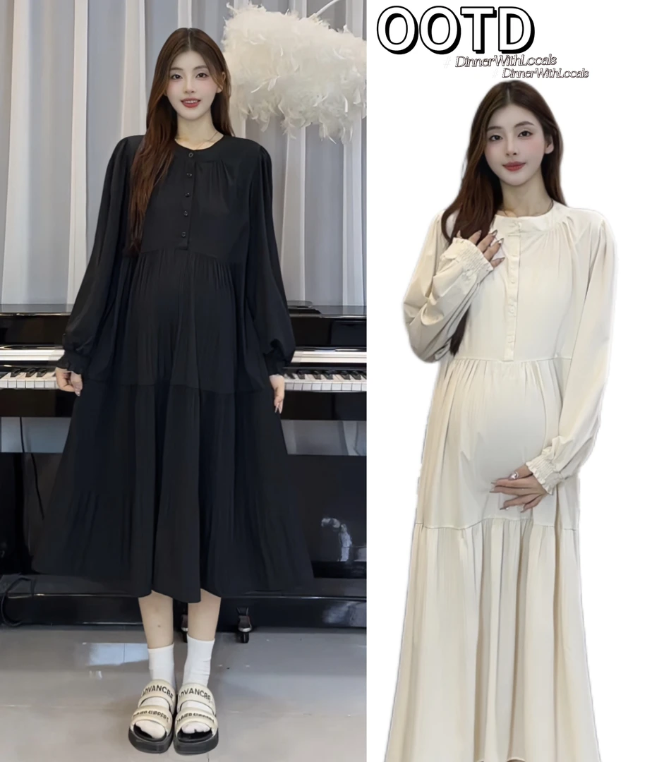 【嗒嗒】2025新款早秋孕妇连衣裙压褶简约慵懒文艺风长裙大码女秋冬
