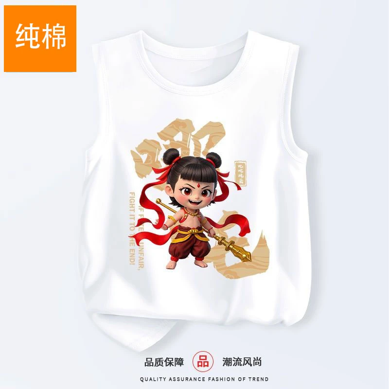 儿童纯棉背心夏装女童新款无袖t恤时尚帅气男童哪咤敖丙薄款上衣
