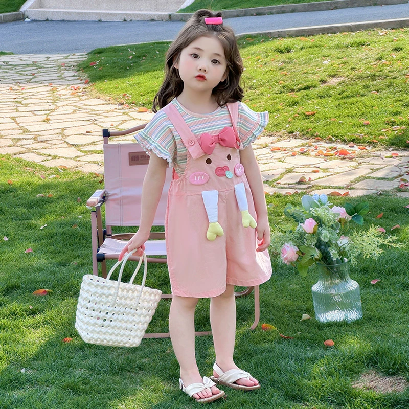 女童套装夏装2025新款童装宝宝短袖衣服夏季薄款儿童背带裤两件套