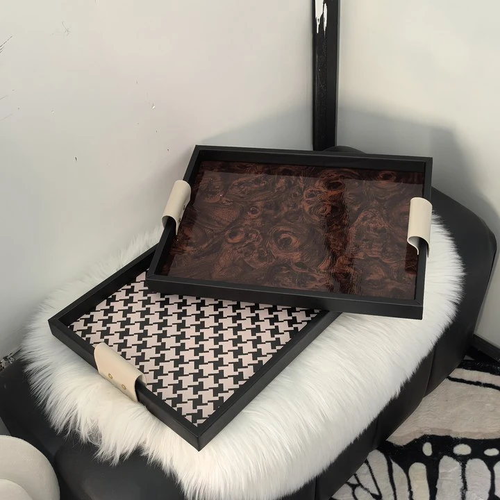 轻奢高级感带把手ins复古中古卧室玄关木盘首饰盘托盘