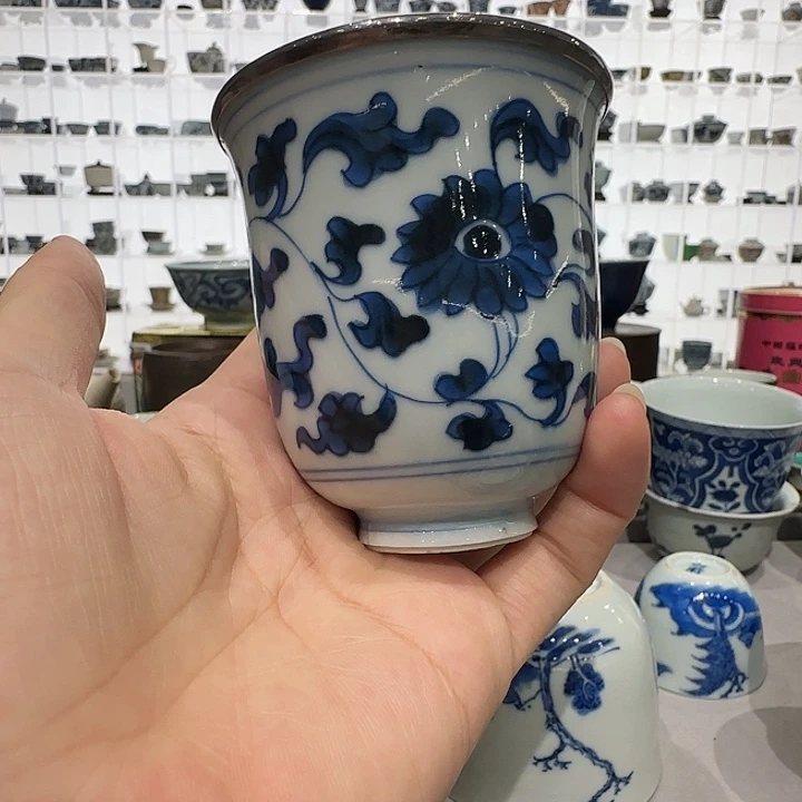 H****I口沿包边青花杯杯