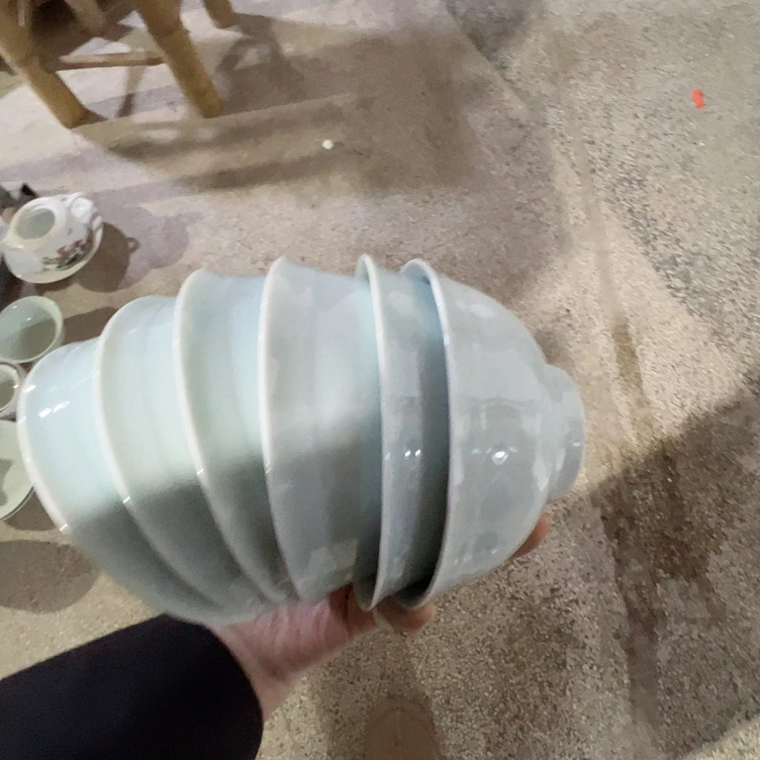 瓷景德镇高温陶瓷影青护边米饭碗6个