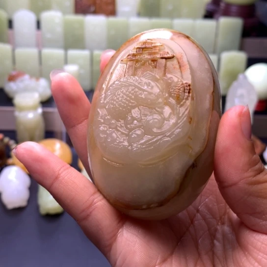 石材方解石手把件