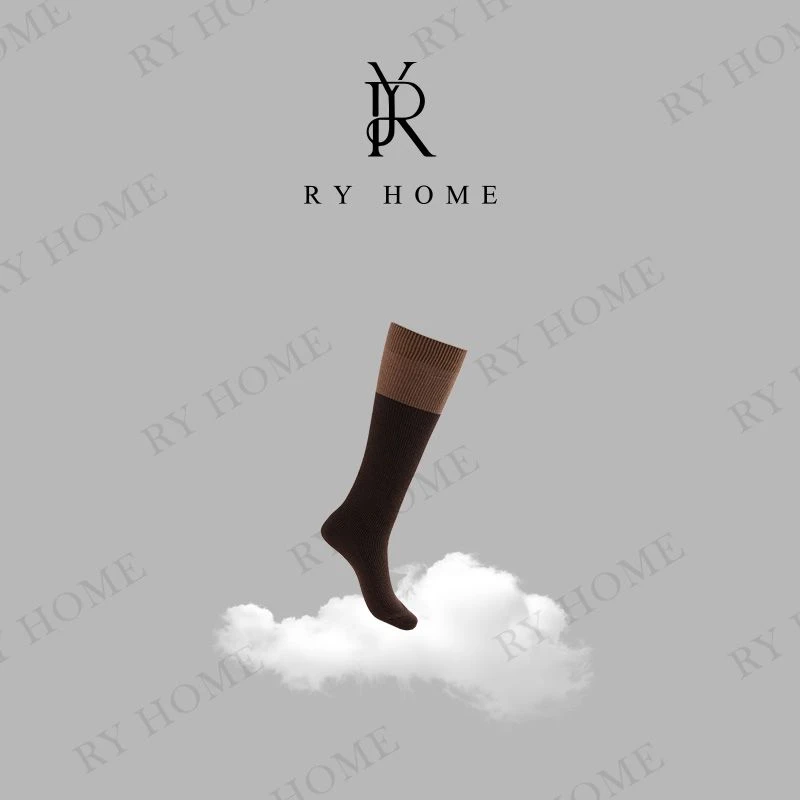 【容雨RYHOME】日系过膝加厚保暖撞色羊毛中筒袜253WZ1065