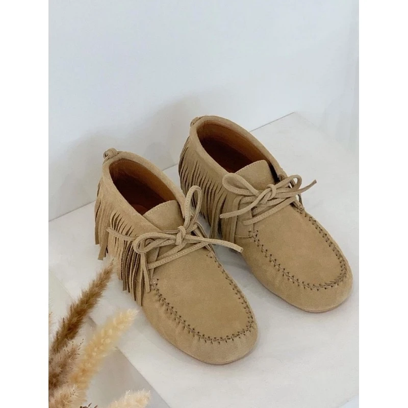 CBMT正品气质显瘦百搭个性小众设计感流苏绒面皮鞋深口单鞋平底女