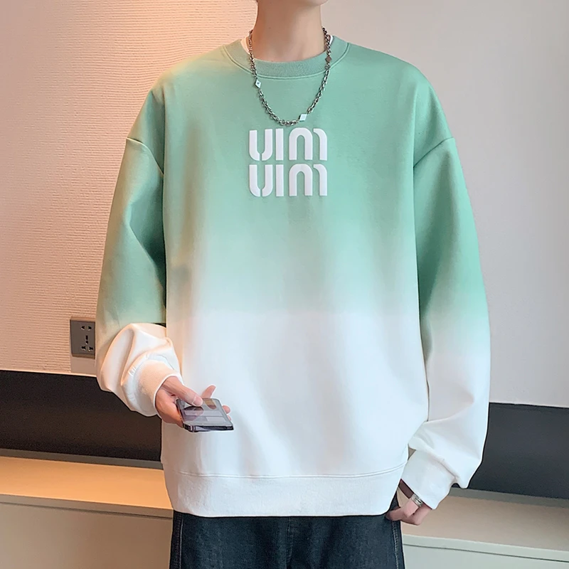 2025春秋季新款青少年男生渐变色圆领宽松休闲卫衣男装上衣打底衫