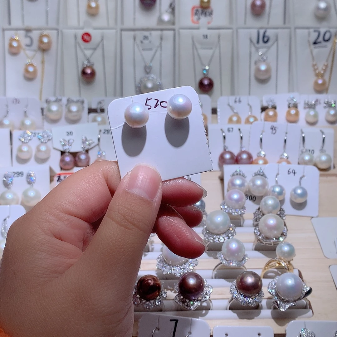 银S925镶嵌耳饰淡水珍珠CC10.4mm