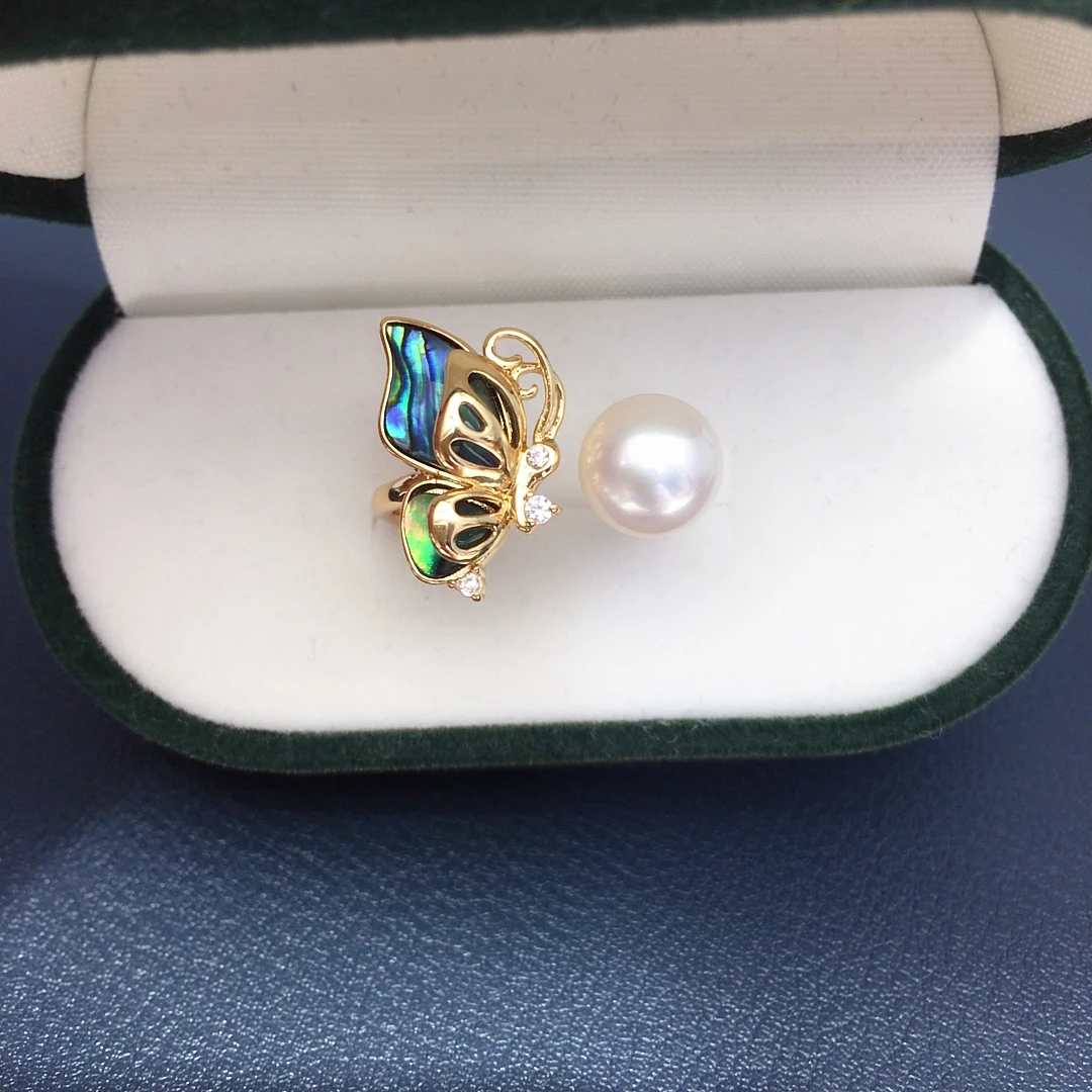 鲍鱼贝轻奢淡水珍珠戒指蝴蝶手饰气质时尚高级感百搭戒圈女饰品