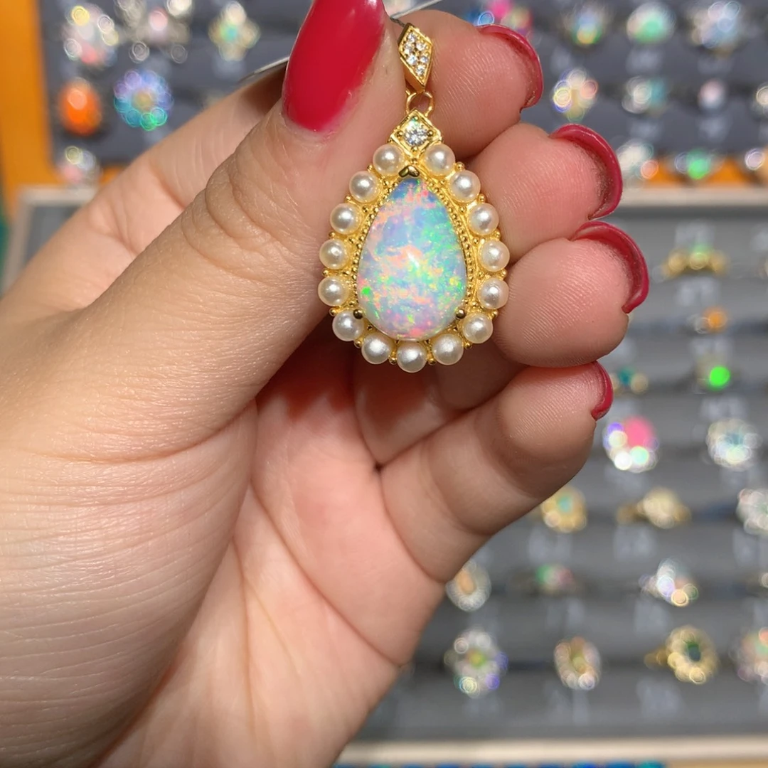 银S925镶嵌欧泊欧泊吊坠l