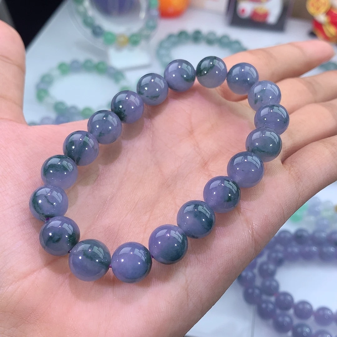 翡翠未镶嵌手链浓郁紫罗兰飘花手串