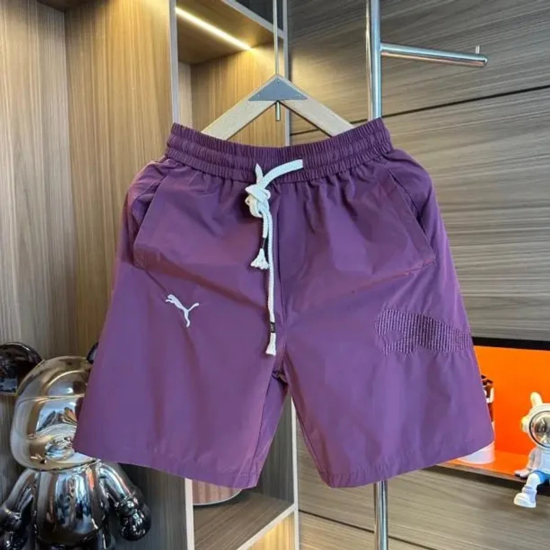 夏日新款轻薄刺绣速干五分短裤男士潮流沙滩简约休闲夏季男士短裤