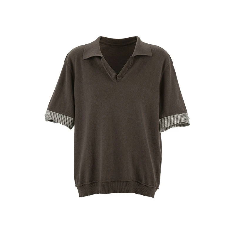 YOEYYOU 设计师品牌25春夏新品拼缩绒拼布毛织上衣时尚百搭翻领女